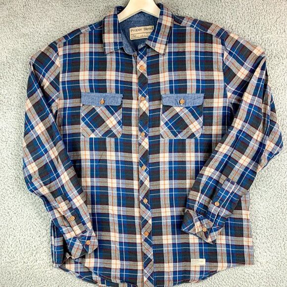 Propper Blend Flannel Shirt Young Mens XXL Blue Gray Plaid Outdoor Lumberjack - Picture 1 of 13